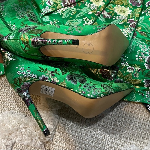 PRETTYLITTLETHING Green Floral Oriental Thigh High Boot - Picture 12 of 12